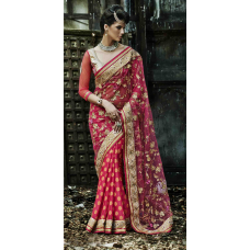 Excellent Pink Colored Embroidered Net Georgette Saree 